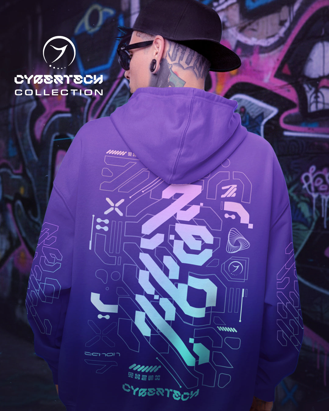 CYBERTECH 2.0 - All Over Print Cotton Hoodie (UNISEX)
